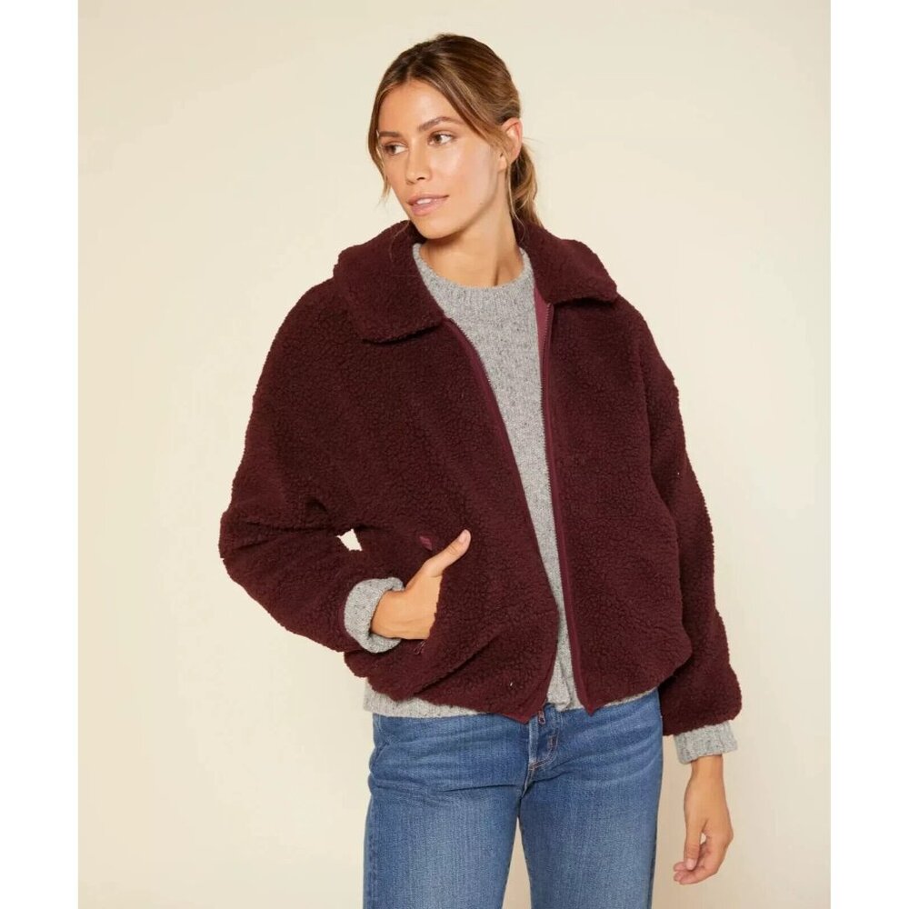 Outerknown Womens Winddrift Reverse Sherpa Jacket Cropped Full Zip Plum Size XL